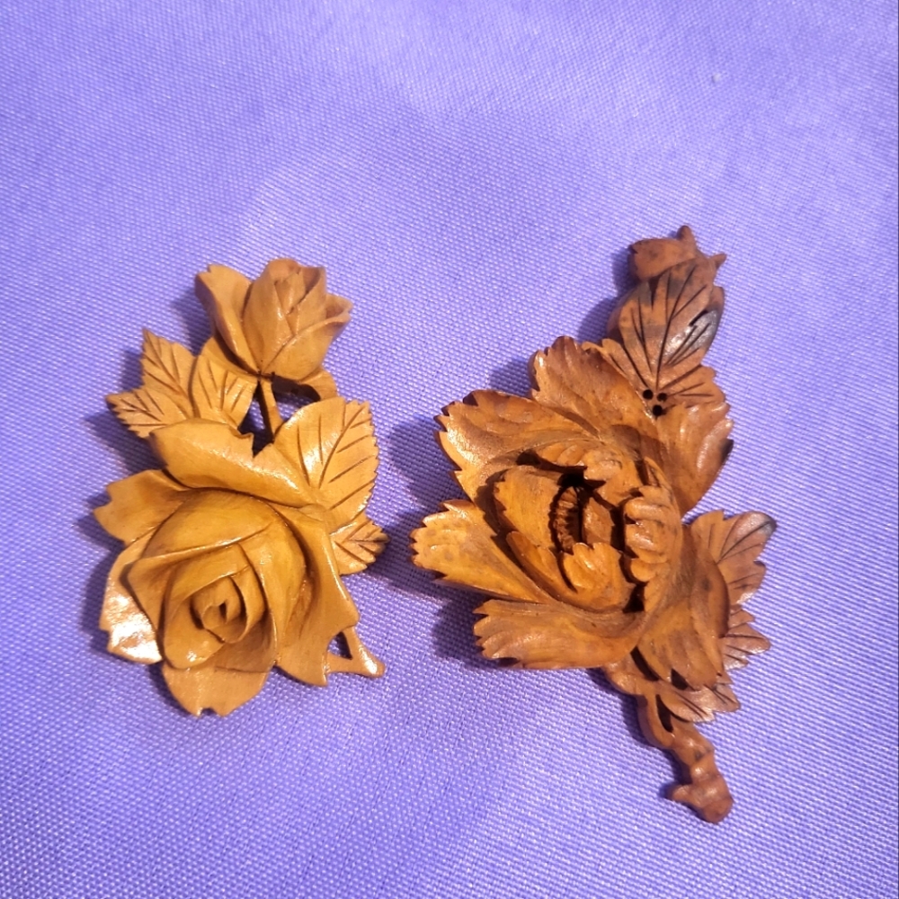 Vintage Wooden Rose Pins